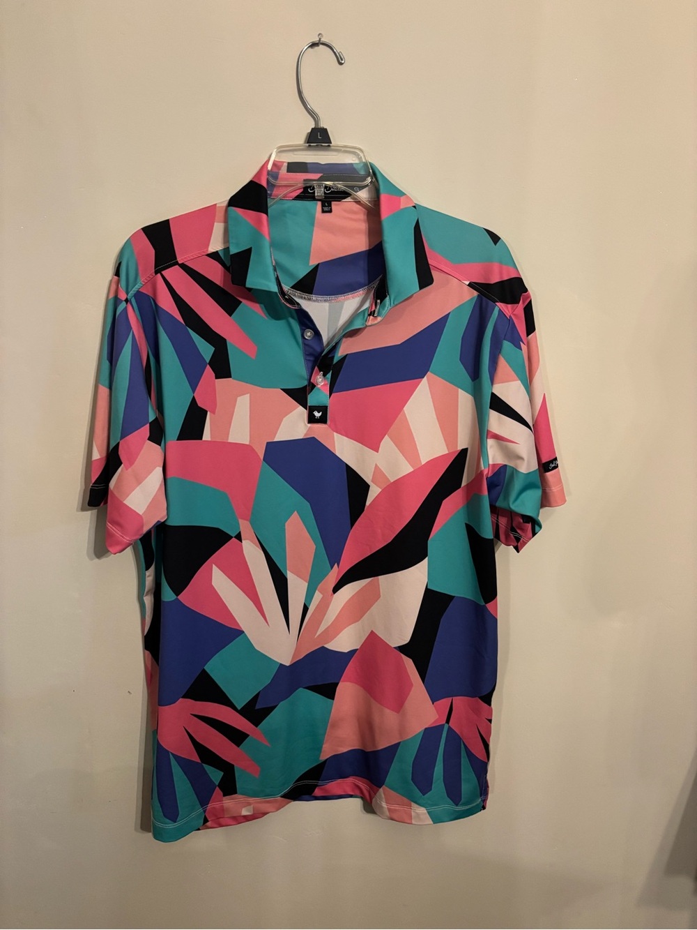 Bad Birdie Men's Geo Floral Polo in Pink, Teal, Navy, Black
